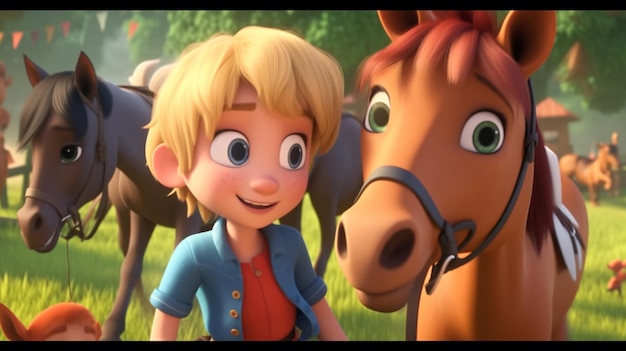 Um cavalo e um pônei estão em uma cena do filme em que o cavalo está olhando para a câmera.