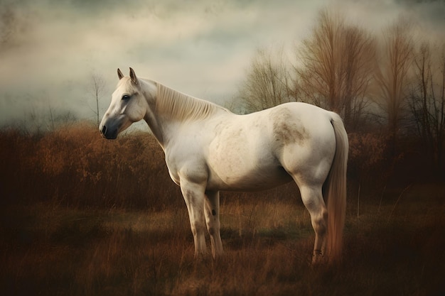 Um cavalo está parado em um campo