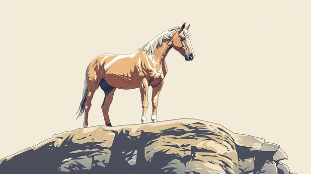 Foto um cavalo majestoso empoleirado em um penhasco ilustração detalhada desenhada à mão