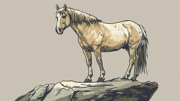 Foto um cavalo majestoso empoleirado em um penhasco ilustração detalhada desenhada à mão