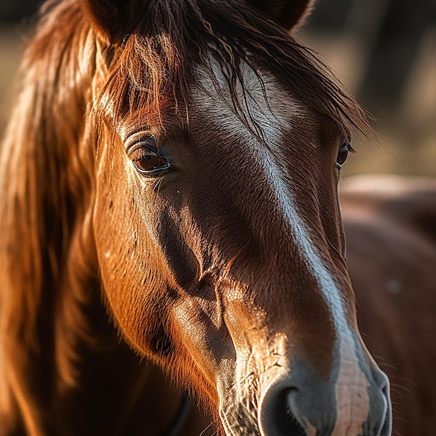 um cavalo marrom com uma listra branca na cabeça