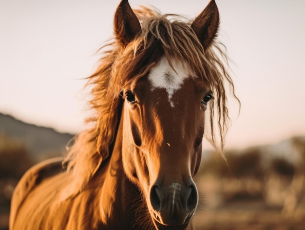 Um cavalo marrom com uma mancha branca na testa Imagem generativa de IA