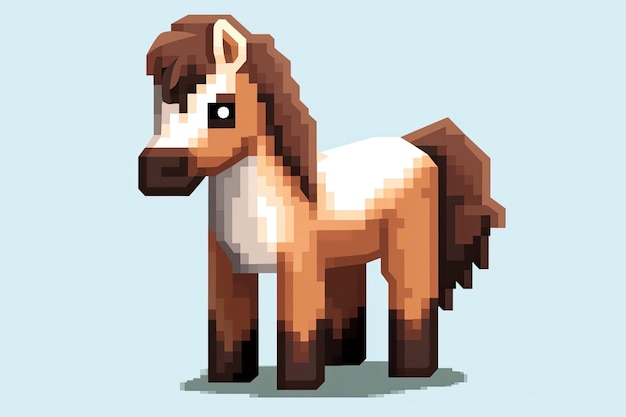 Foto um cavalo pixelado em um fundo azul conceito de arte de pixel estilo de desenho animado