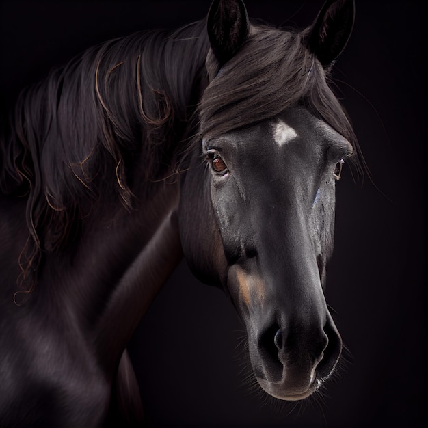 Um cavalo preto com um fundo escuro