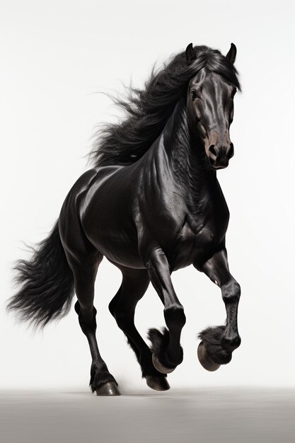 Foto um cavalo preto em fundo branco