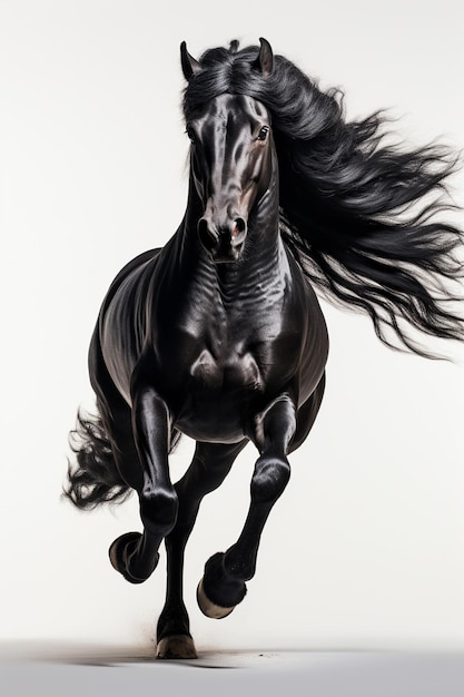 Foto um cavalo preto em fundo branco