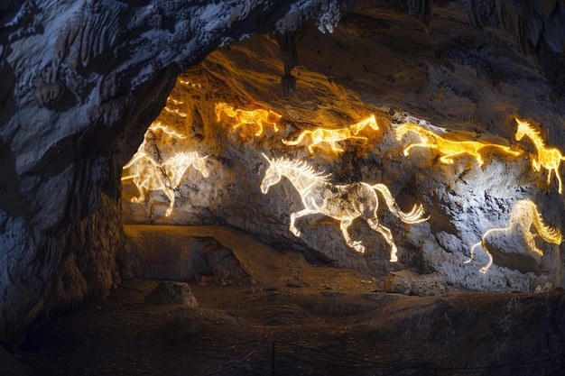 um cavalo que está dentro de uma caverna