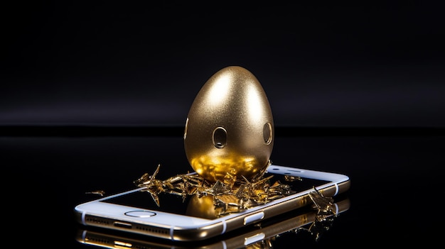 Um celular botando um ovo de ouro como uma galinha