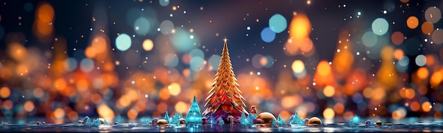 Um cenário de Natal feliz adornado com uma árvore de Natal abstrata e colorida