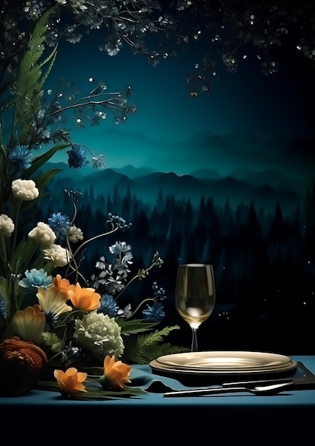 Foto um cenário vibrante de banquete prepara o cenário para convites memoráveis