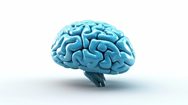Um cérebro azul é mostrado em um fundo branco.