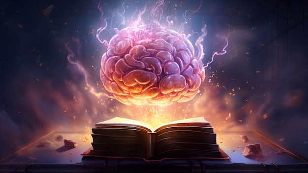 um cérebro em um livro mágico