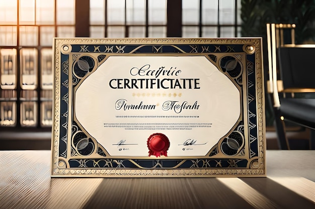 Foto um certificado com uma fita vermelha