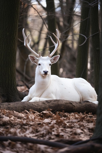 Foto um cervo branco deitado na floresta