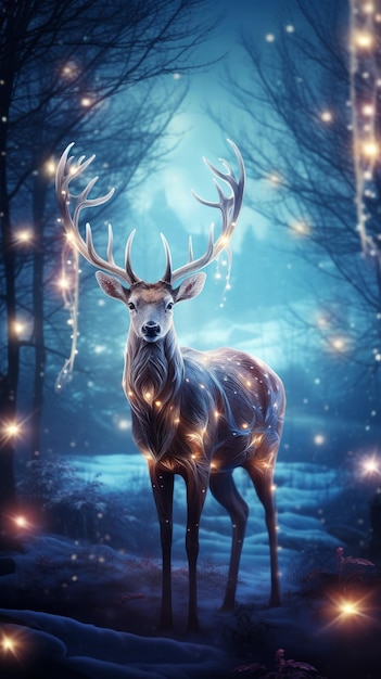 Um cervo festivo brilha com luzes em um país das maravilhas do inverno Generative AI