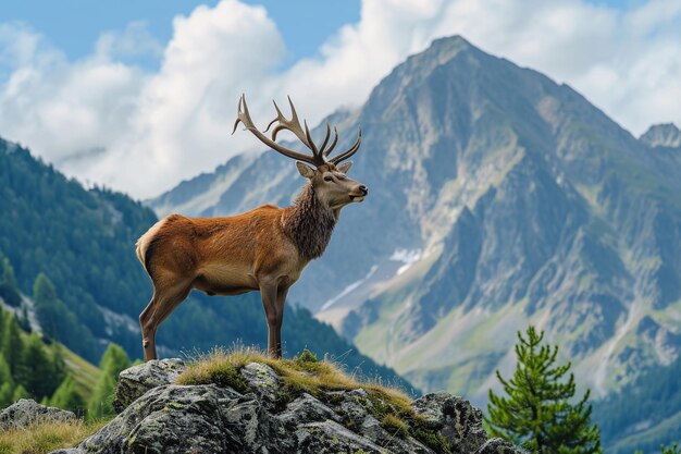 Um cervo nas montanhas do norte conceito de vida selvagem