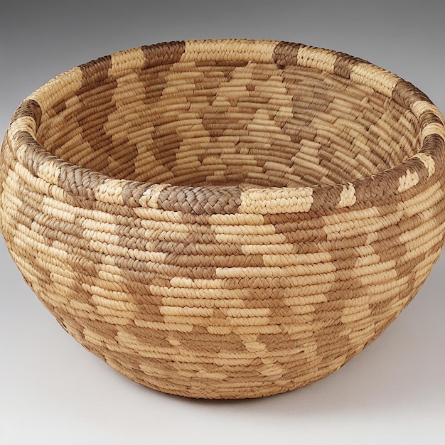 Um cesto artesanal detalhado com padrões intrincados e uma sensação rústica de terra ai gerada