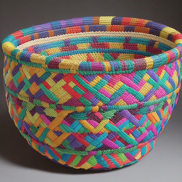 Um cesto artesanal detalhado com padrões intrincados e uma sensação rústica de terra ai gerada