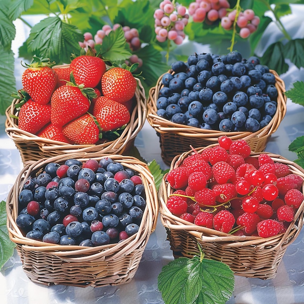 Um cesto de deliciosas frutas vermelhas.