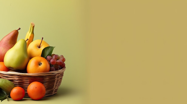 Um cesto de frutas frescas Banner da Web com espaço de cópia IA geradora