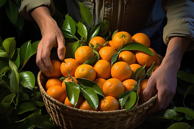 Um cesto de laranjas maduras