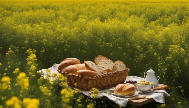 Foto um cesto de pão e um cesso de pão em uma mesa