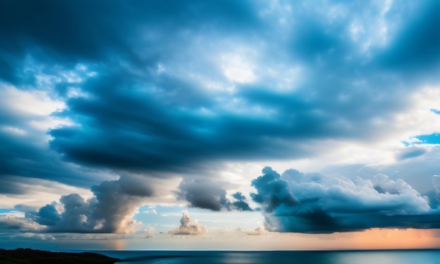 Um céu azul com nuvens sobre o oceano