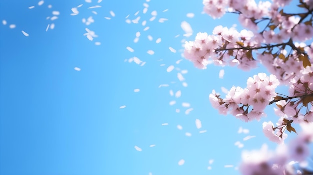 Um céu azul com uma cerejeira em primeiro plano