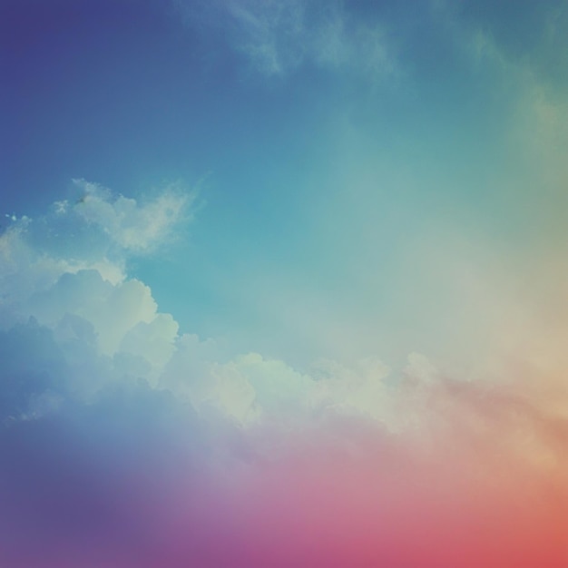 Um céu colorido com um arco-íris ao fundo.