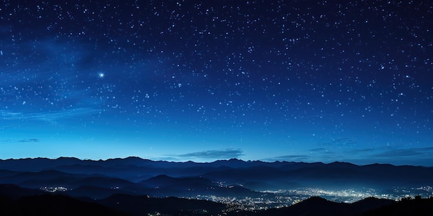 Foto um céu estrelado destaca montanhas serenas