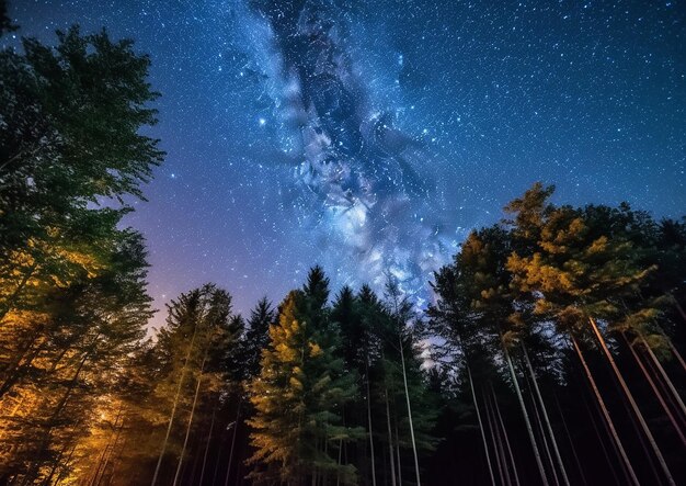 Um céu noturno com a Via Láctea acima dele