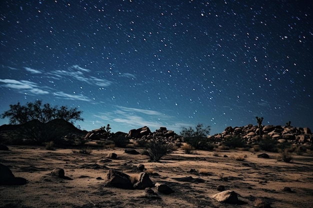 um céu noturno com um céu estrelado e uma paisagem montanhosa