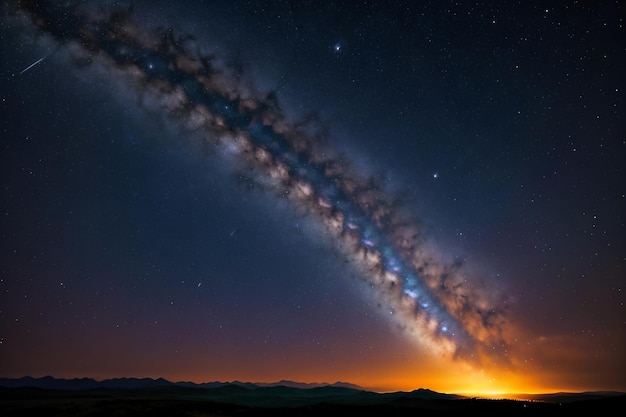 Foto um céu noturno com uma galáxia no meio