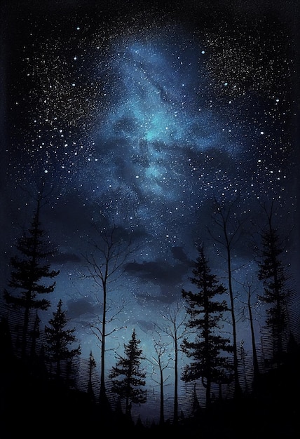 Um céu noturno estrelado com a Via Láctea ao fundo.