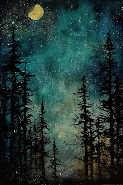 Um céu noturno estrelado com uma silhueta de árvore em primeiro plano.