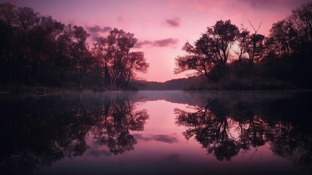 Um céu roxo com a palavra lago