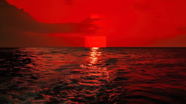 Foto um céu vermelho com um reflexo de um barco na água