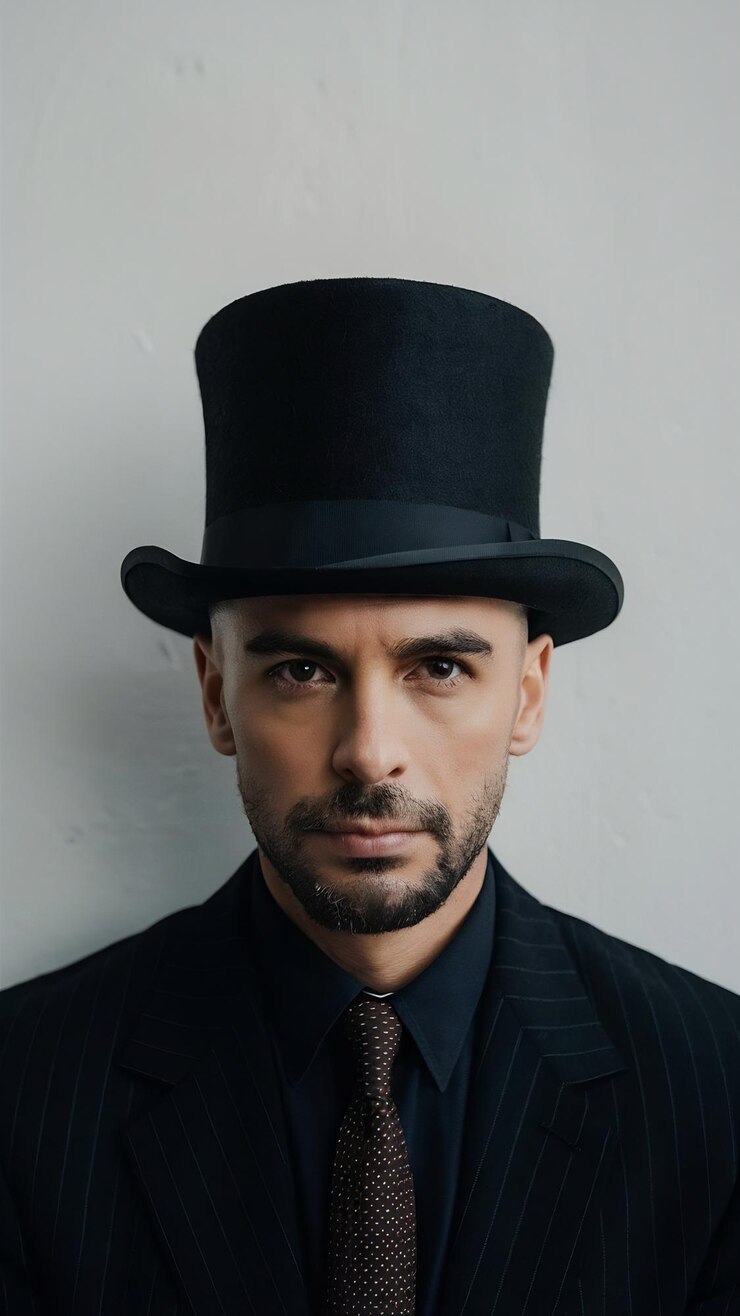 Foto um chapéu alto com um chapéu alto preto está em um fundo branco