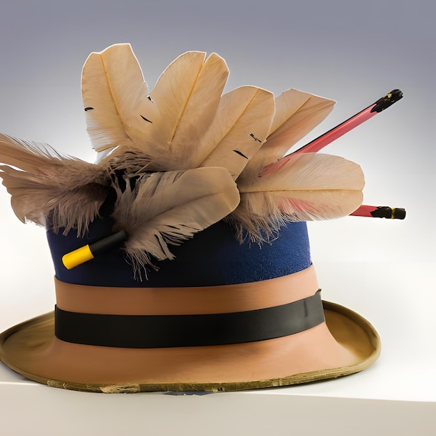 Foto um chapéu com penas de lápis e uma borda de