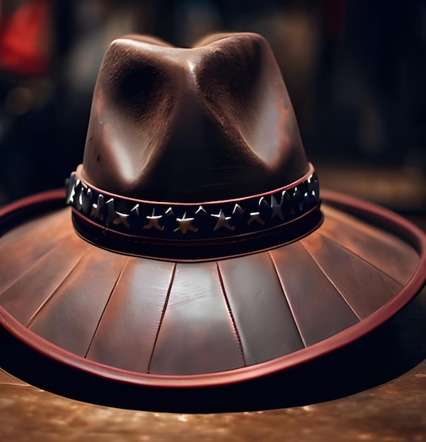 Foto um chapéu com uma borda de couro e um topo