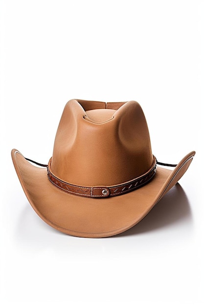 um chapéu de cowboy castanho com uma banda de couro nele