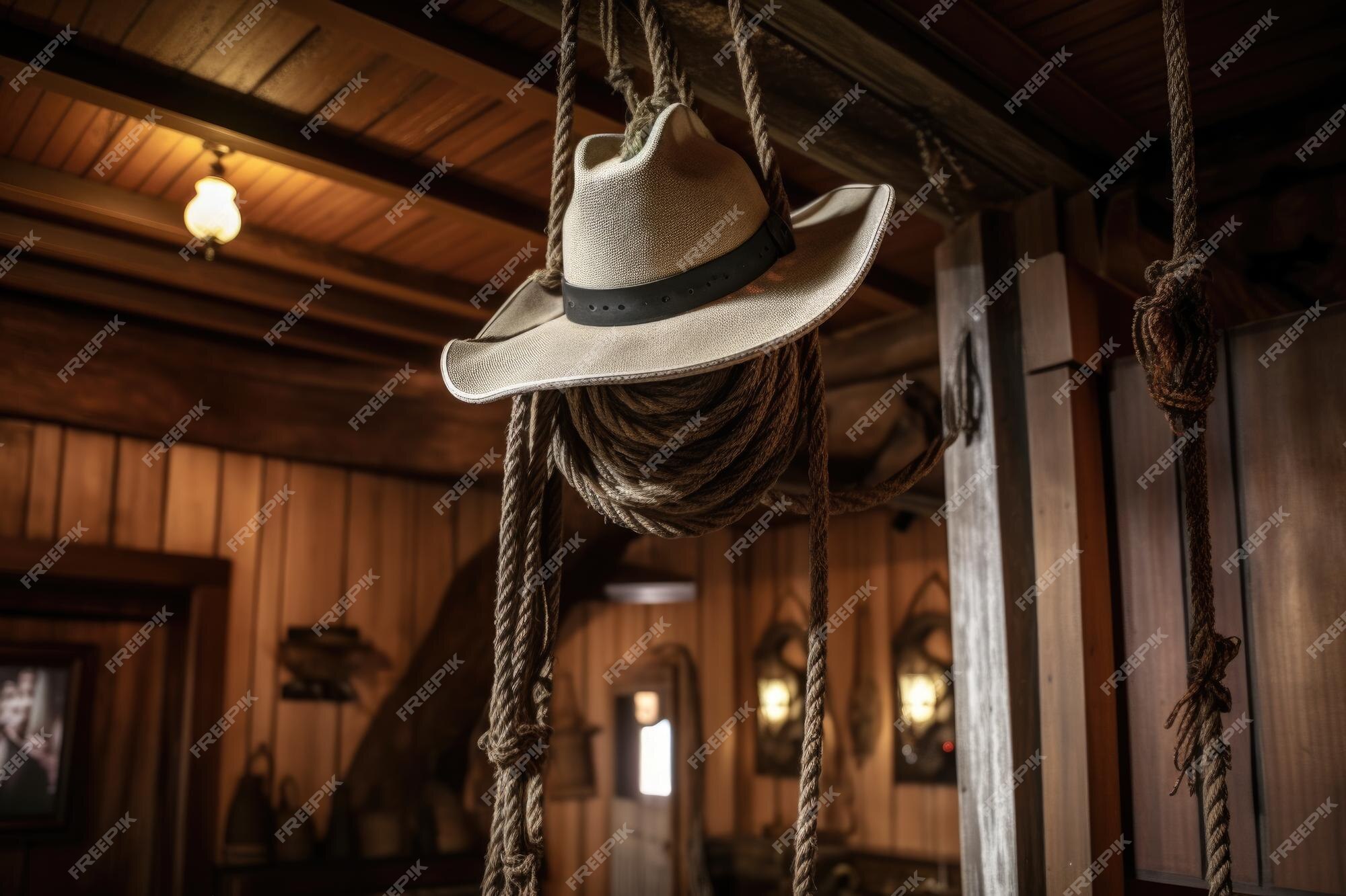 Chapéu de cowboy decorado com corda e ilhós