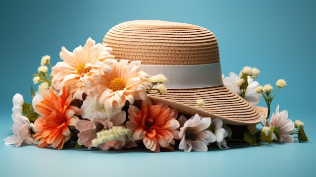 Um chapéu de sol adornado com flores desabrochando