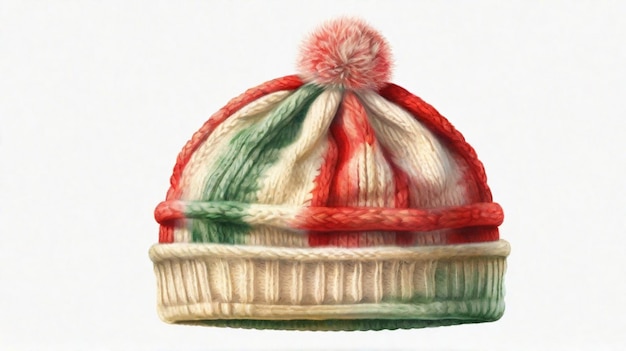 Um chapéu de tricô de Natal colorido isolado em fundo branco