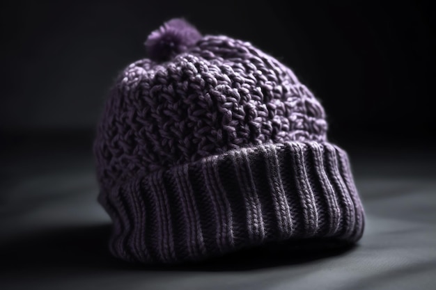 Um chapéu roxo com um gorro roxo que diz 'eu sou roxo'