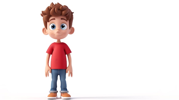 Um charmoso personagem de desenho animado renderizado em 3D de um menino alegre e adorável perfeito para vários projetos criativos Este personagem adorável está isolado em um fundo branco limpo pronto para adicionar um