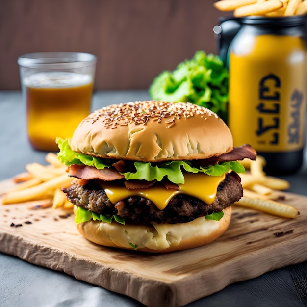 Um cheeseburger com a palavra le