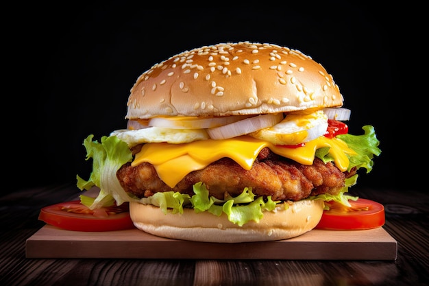 Um cheeseburger com um ovo frito
