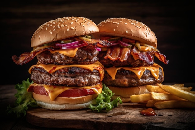 Um cheeseburger duplo com bacon e queijo