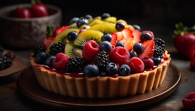 Um cheesecake caseiro rústico de frutas silvestres, uma doce indulgência de verão gerada por IA